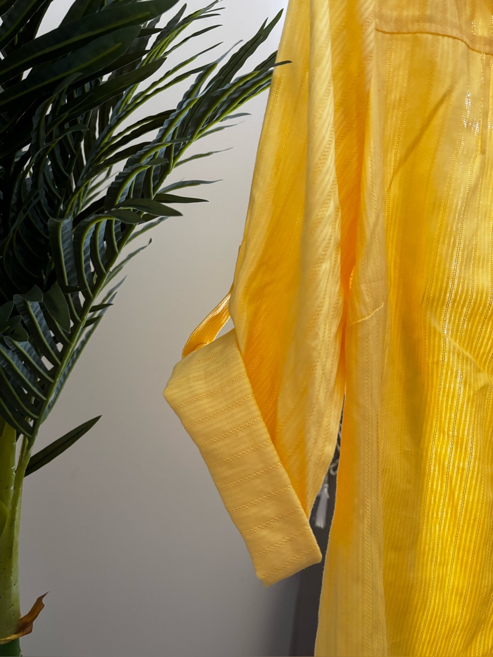 Basic Editions Yellow Button-Down Sheer Blouse - Picture 2 of 4